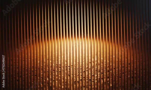 Obraz Abstract golden light through metallic vertical parallel lines