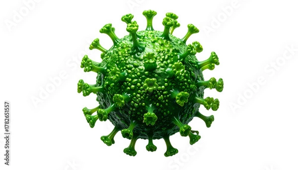 Obraz Green, textured sphere with spike-like protrusions against a black background