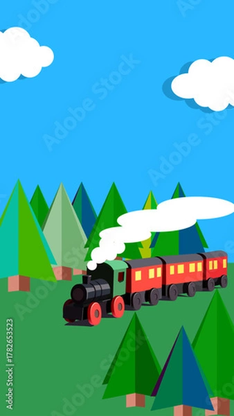 Fototapeta おもちゃの機関車林背景ai