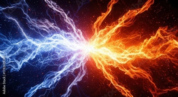 Obraz Abstract cosmic collision of fiery orange and electric blue lightning energy