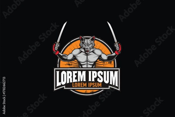 Obraz Wolf holding sword vector image sign logo template