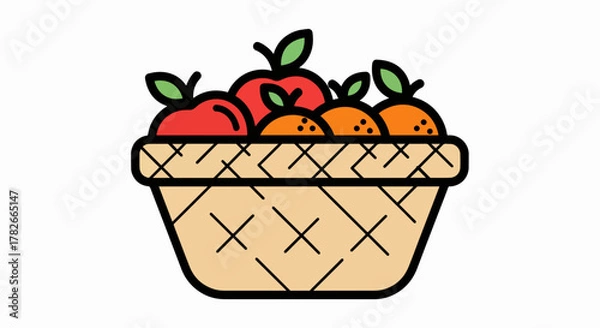 Fototapeta Fresh Produce Medley: Stylized Fruit Basket with Vibrant Apples and Oranges Icon