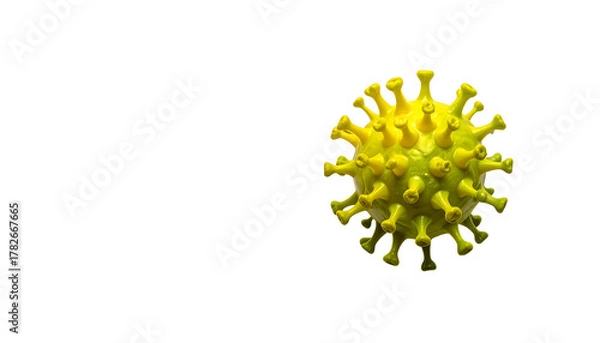 Obraz A yellow, spiked virus particle against a stark black backdrop