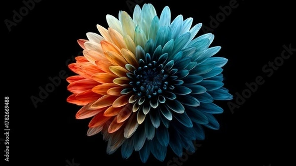 Obraz Multi-colored flower with gradient petals on Photo black background bloom