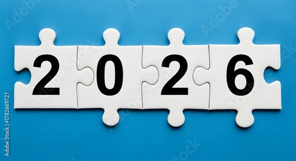 Obraz The year 2026 is written on puzzle pieces, symbolizing future planning and problemsolving concept