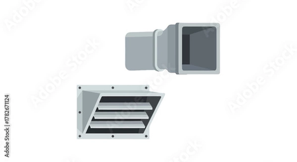Fototapeta Two Gray Ventilation Grilles with Horizontal Slats and Duct.