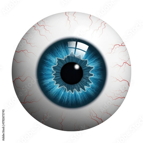 Obraz Realistic blue iris human eye with detailed sclera and blood vessels isolated on transparent background
