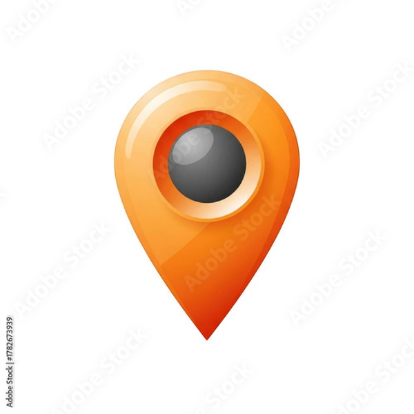 Obraz Orange and grey glossy location pin icon isolated on transparent background