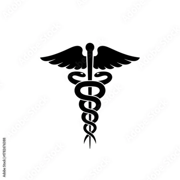 Obraz Stylized caduceus symbol representing medicine and commerce isolated on transparent background
