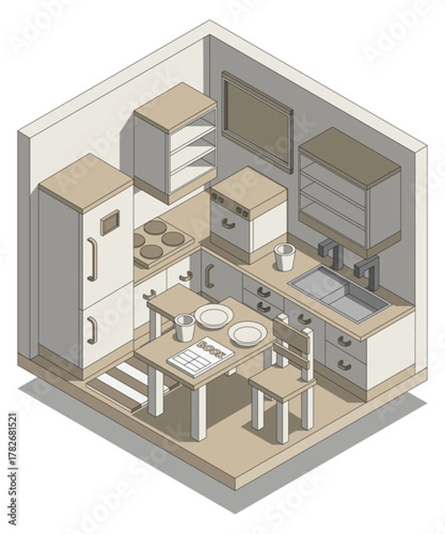 Obraz Kitchen. Isometric. Isolated on white background. Vector illustration.