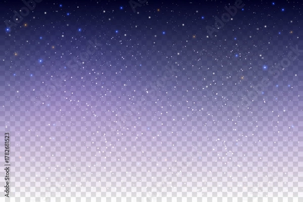 Fototapeta Starry night sky background with transparent effect. Vector galaxy with dust of glitter. Christmas universe with golden particles and magic constellations. Dreamy decoration with shiny sparkles.