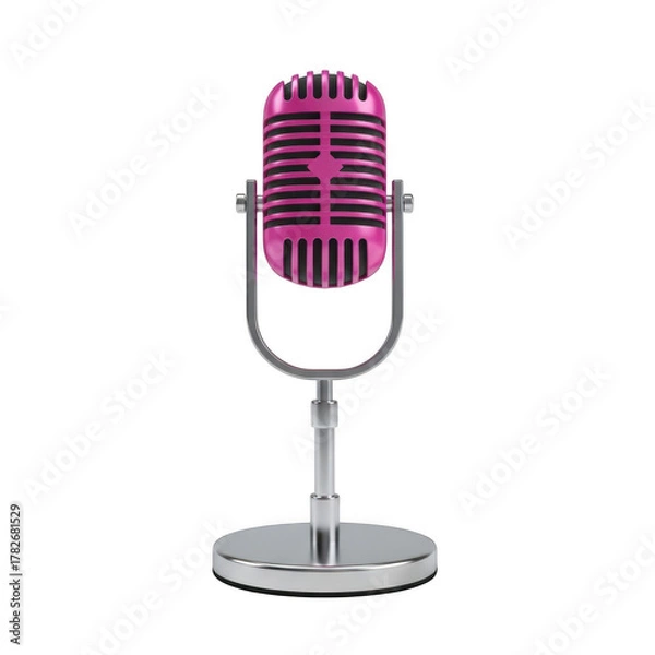 Obraz Vintage style pink microphone on a silver stand isolated on transparent background