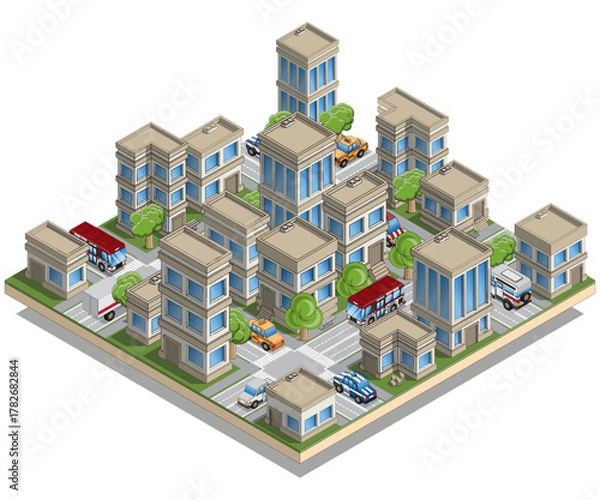 Obraz Cityscape. Isometric. Isolated on white background. Vector illustration.