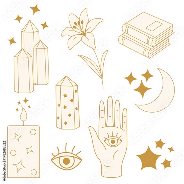 Fototapeta Esoteric astrological icon set, Astrology outline icon collection
