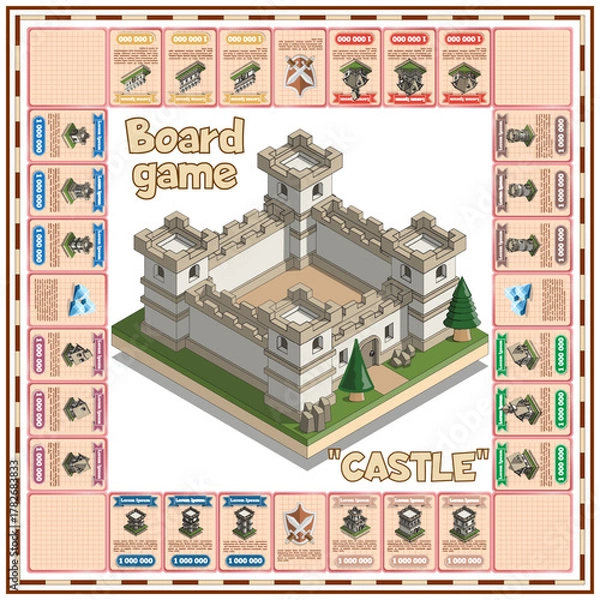 Obraz Board game. Medieval buildings. Isometric. Vector illustration.