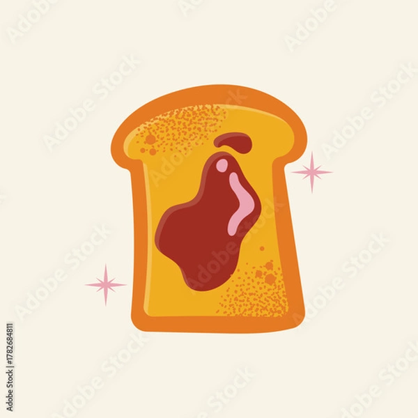 Fototapeta Retro Toast with Jam Vector Illustration. Sweet Breakfast Bread with Fruit Spread, Jelly, Marmalade. Flat Hand-Drawn Food Snack Graphic Icon