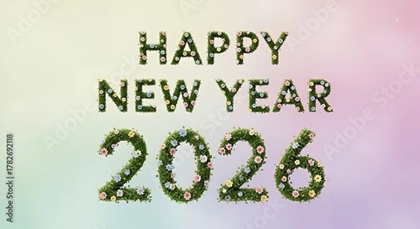 Obraz Celebrate a fresh, vibrant 2026 with blooming floral New Year text!
