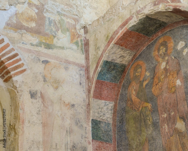 Fototapeta Ancient frescoes and surviving murals of the temple in the church of St. Nicholas, a Christian shrine. Demre, Antalya province, Turkey