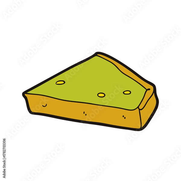 Fototapeta Cartoon slice of green cheese with holes