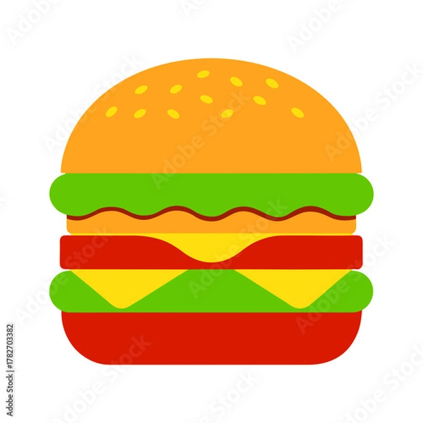 Fototapeta Colorful flat icon of a delicious hamburger