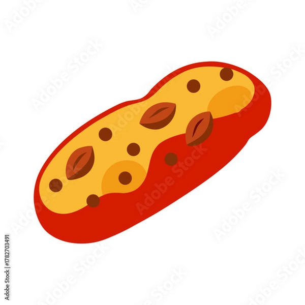 Fototapeta Cartoon illustration of a peanut with a red shell and yellow filling