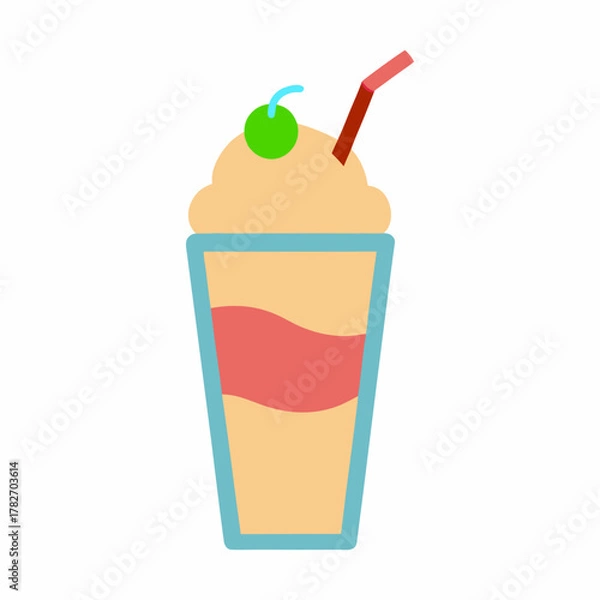 Fototapeta Stylized illustration of a refreshing beverage with cherry and straw