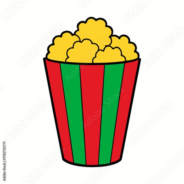 Obraz Striped popcorn bucket filled with yellow popcorn