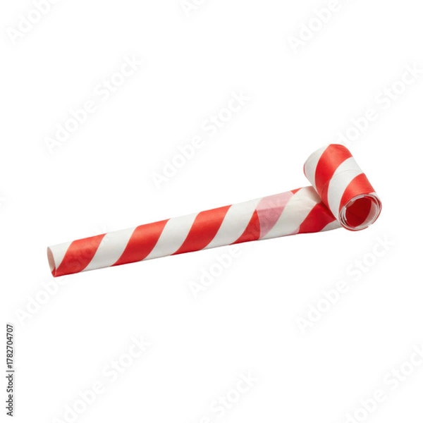Obraz Festive Party Blower with Red and White Stripes Isolated on a Solid for Holiday Celebrations