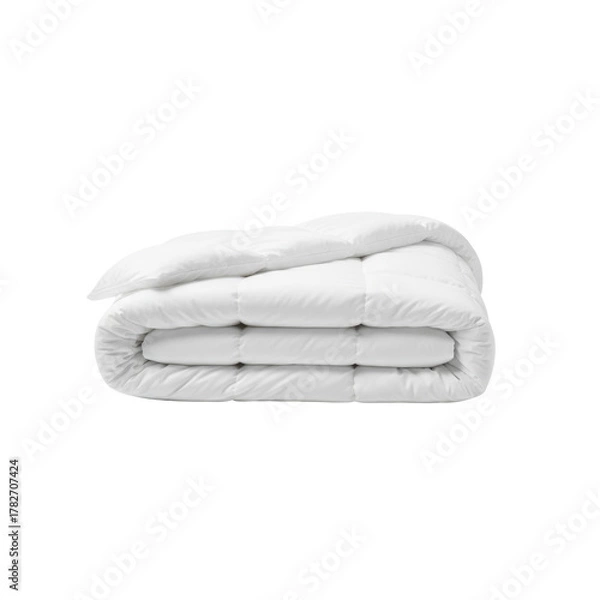 Fototapeta Pure white folded comforter presents a picture of serene comfort and immaculate cleanliness