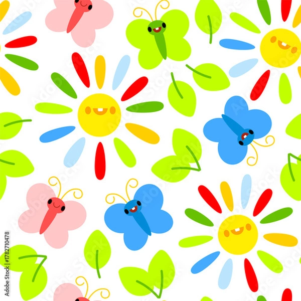 Obraz Children's seamless pattern of butterflies and colorful suns