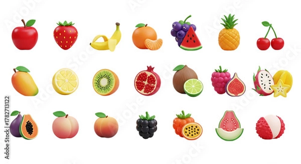 Obraz Assorted fruits collection apple strawberry banana orange grapes watermelon pineapple cherries mango lemon