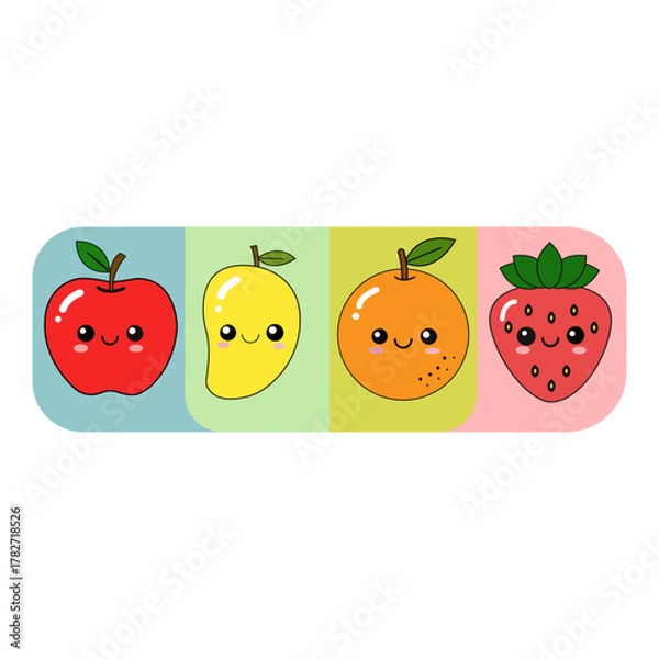 Obraz Cute colorful fruit icon set isolated on white background