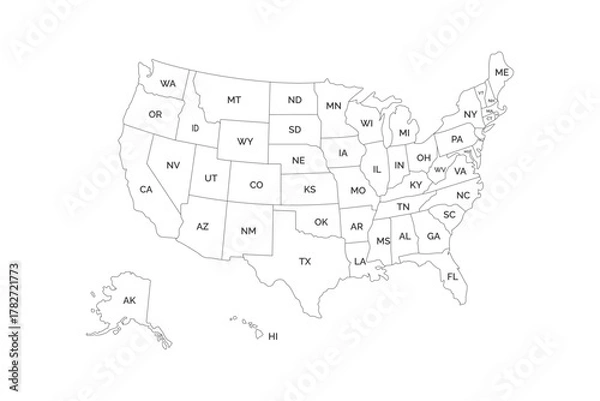 Fototapeta United States Map Vector Graphic Outline for Presentations and Designs