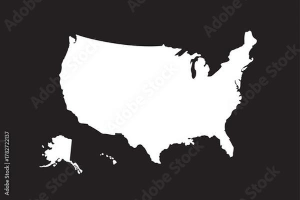 Fototapeta United States Map Vector Graphic white and black for Presentations and Designs