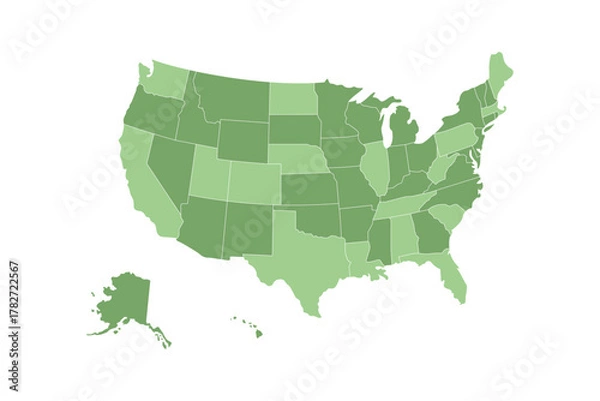 Fototapeta United States Map Vector Graphic for Presentations and Designs with green color