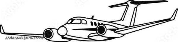 Fototapeta Illustrator Private jet airplane flying side view minimalist Silhouette vector