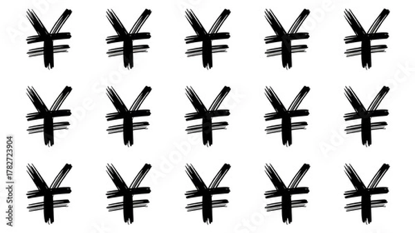 Fototapeta Yen currency symbols pattern in artistic brush stroke style for financial success and global market themes or creative money designs, investments, and finance