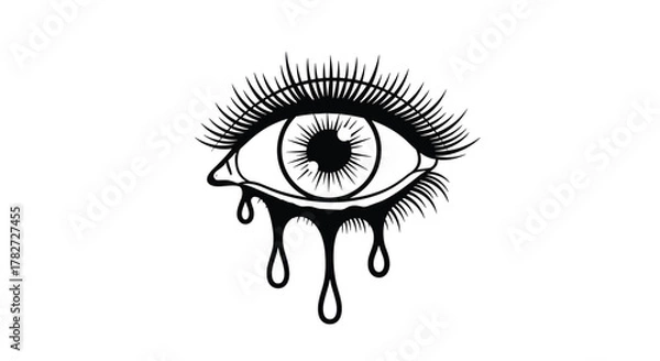 Obraz Stylized illustration of an eye with long eyelashes shedding tears, symbolizing sadness or emotional distress.