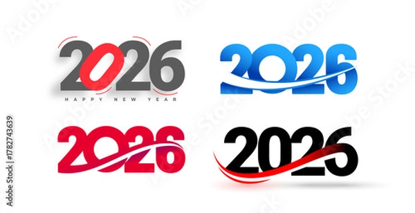 Fototapeta Creative Happy New Year 2026 Typography Design Collection