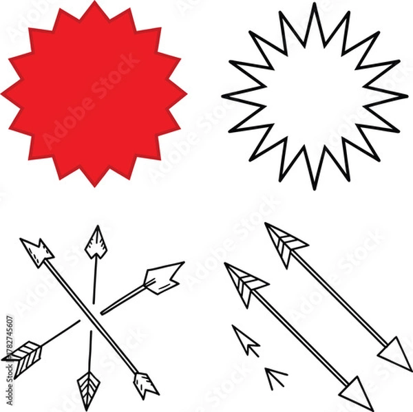 Fototapeta Set of hand drown doodle arrows line art collection vector on a white background.