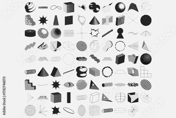 Obraz Minimal Abstract Geometric Shape Collection in Black and White Design Elements