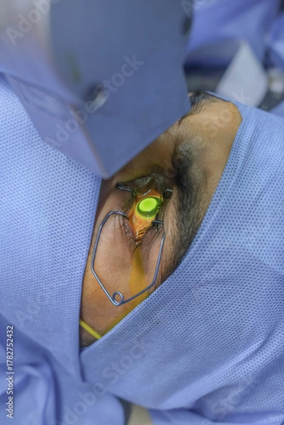 Fototapeta closeup photo of collagen cross linking operation for treating keratoconus