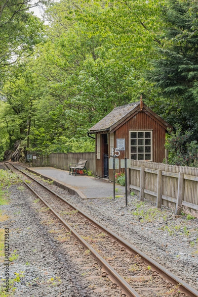 Fototapeta A small train station in Snowdonia National Park.
