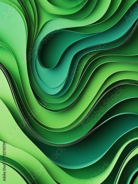 Obraz Vibrant artwork featuring a detailed array of green foliage and leaves with swirling patterns in contrasting hues.