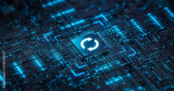 Fototapeta Software Update Icon on Digital Processor. System Upgrade Concept