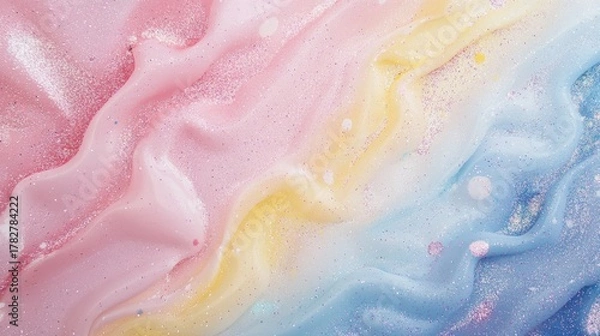 Obraz A colorful, glittery background with a pink, yellow, and blue stripe. The background is made of glitter and the stripe is made of paint