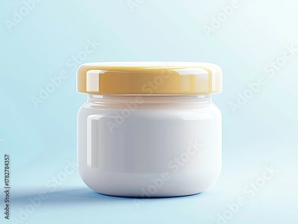 Obraz A clean and simple jar of cream sitting on a surface with a blurred background.