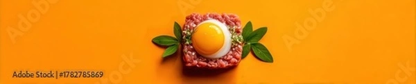 Fototapeta A piece of meat with an egg on top of it