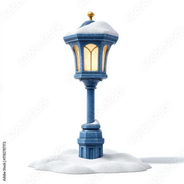 Fototapeta A blue lamp post with snow on it