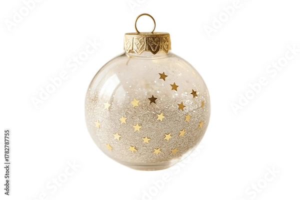 Fototapeta White Christmas Ornament with Golden Stars on Transparent Background